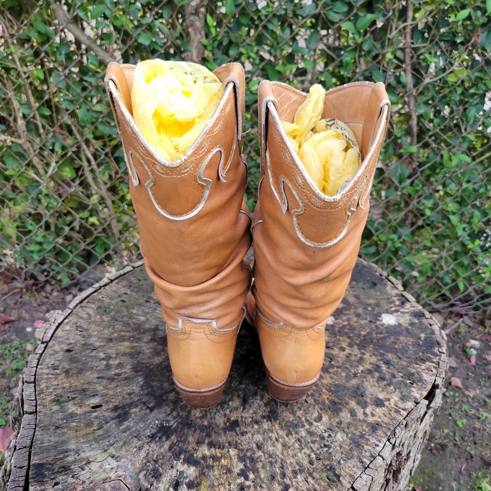 Women Vintage Leather Brown Cowgirl Boots Size 8.5, 9/Women Leather Boots/Women - Picture 4 of 9